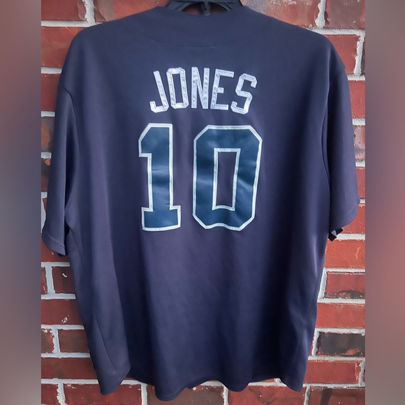 Majestic Atlanta Braves MLB Chipper Jones #10 Stitched Button Up Blue Jersey Z12 - Picture 2 of 7